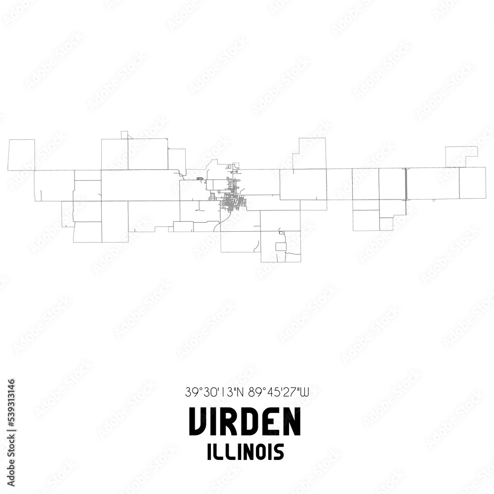 Virden Illinois. US street map with black and white lines.