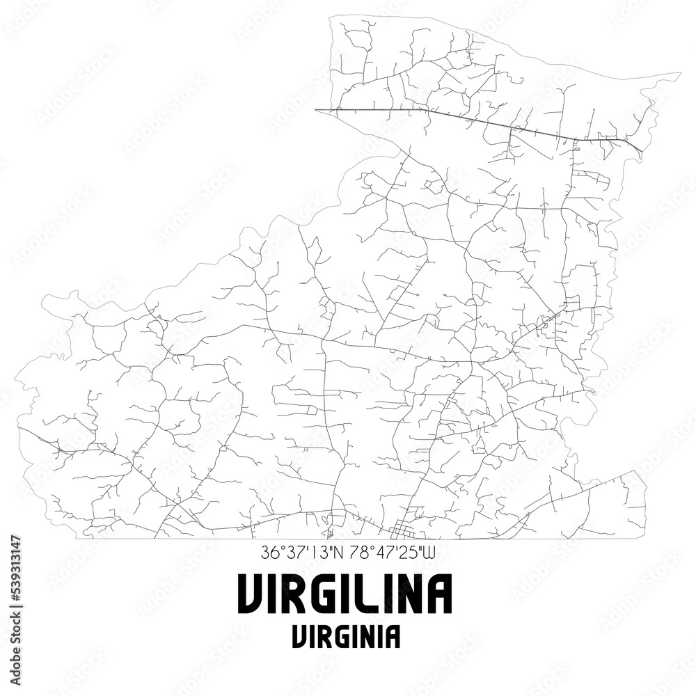 Virgilina Virginia. US street map with black and white lines.