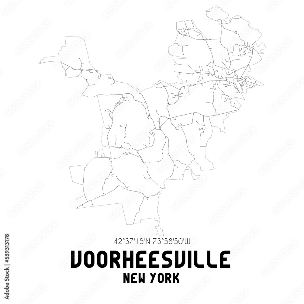 Voorheesville New York. US street map with black and white lines.
