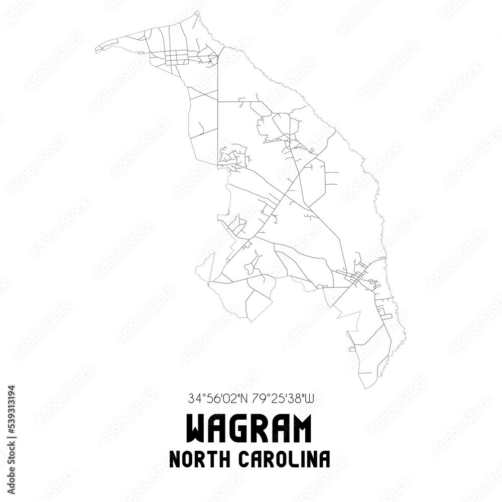 Wagram North Carolina. US street map with black and white lines. Stock