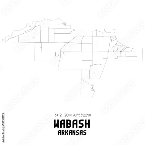 Wabash Arkansas. US street map with black and white lines.