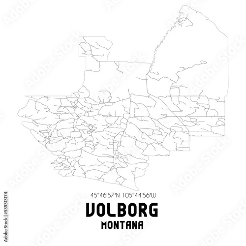 Volborg Montana. US street map with black and white lines.