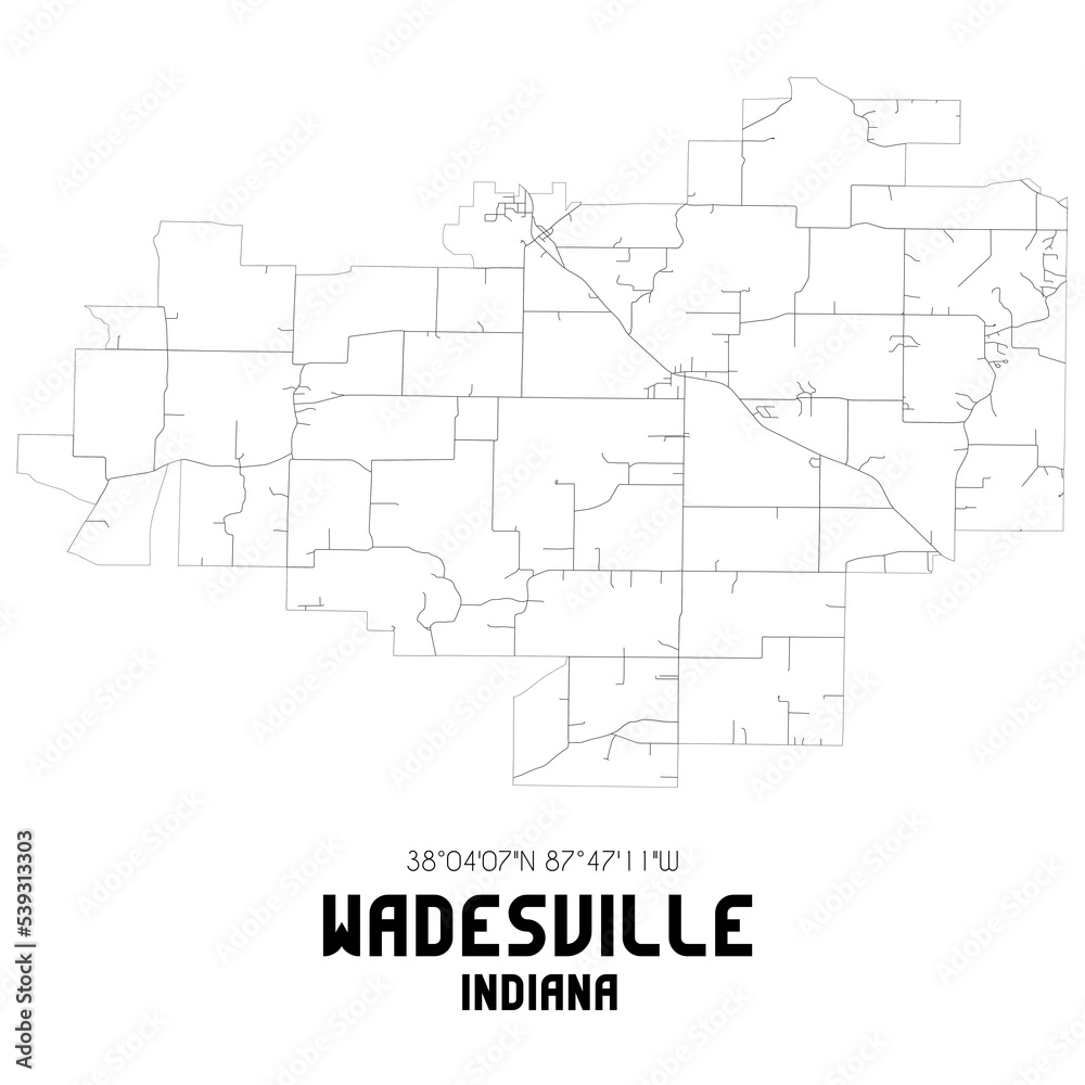 Wadesville Indiana. US street map with black and white lines.