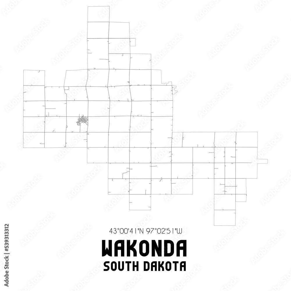Wakonda South Dakota. US street map with black and white lines. Wakonda South Dakota. US street map with black and white lines.