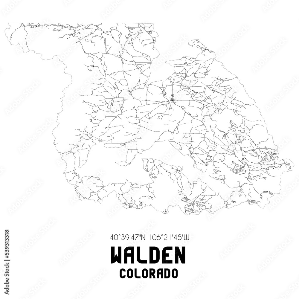Walden Colorado. US street map with black and white lines.