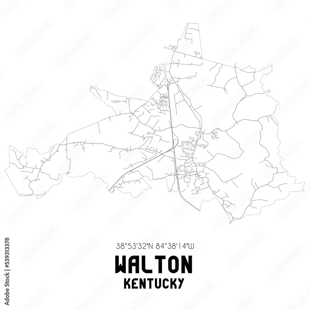 Walton Kentucky. US street map with black and white lines.