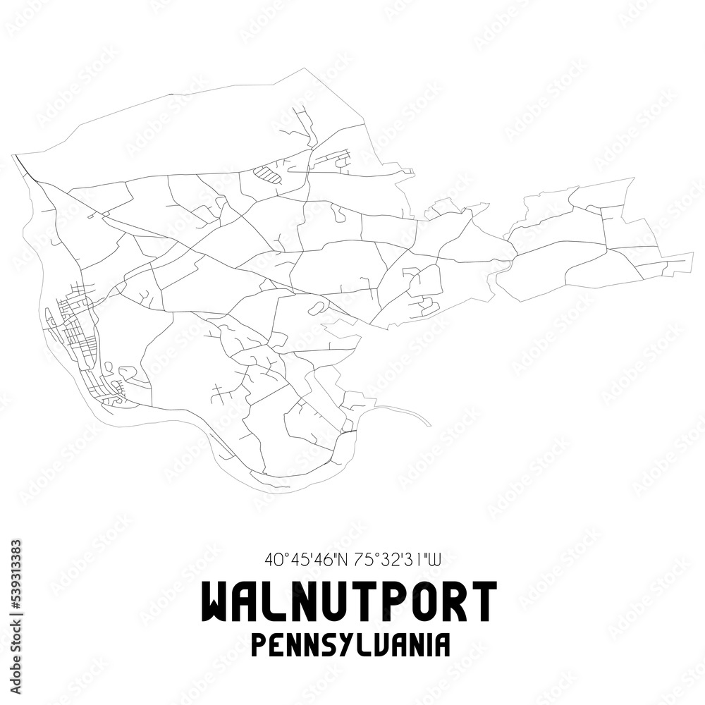 Walnutport Pennsylvania. US street map with black and white lines.