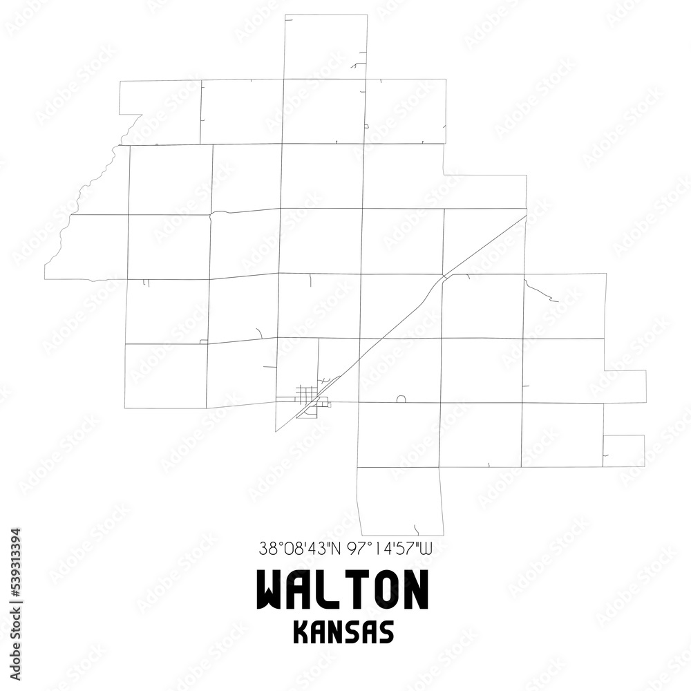Walton Kansas. US street map with black and white lines. Walton Kansas. US street map with black and white lines.
