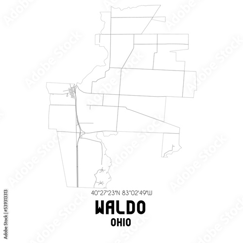 Waldo Ohio. US street map with black and white lines.