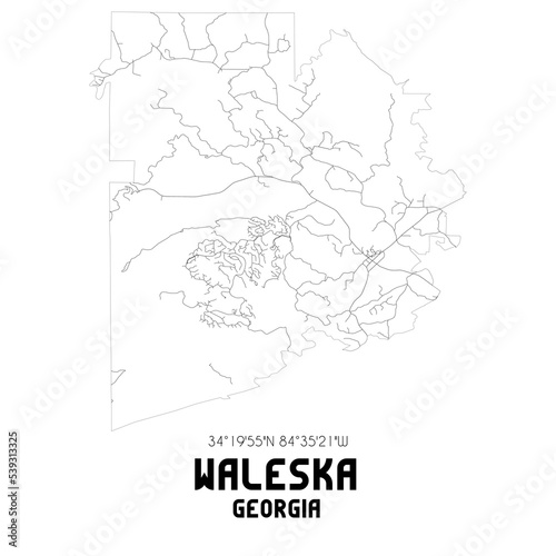 Waleska Georgia. US street map with black and white lines.