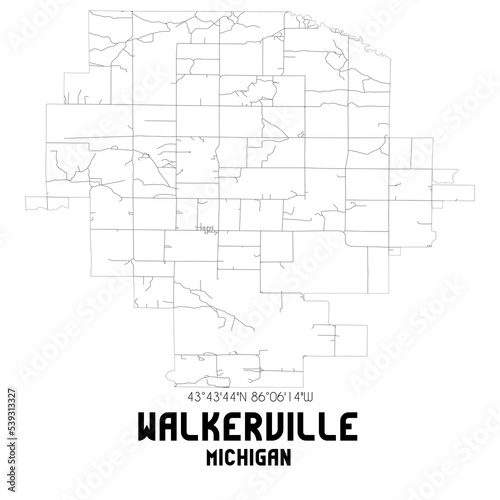 Walkerville Michigan. US street map with black and white lines. photo