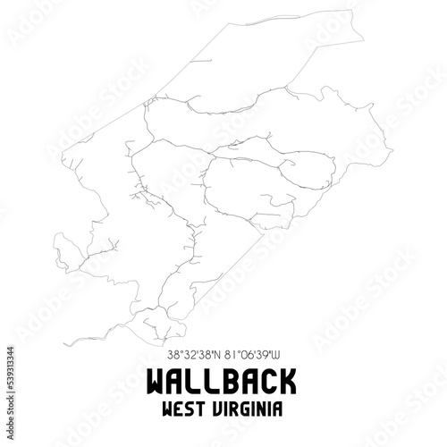 Wallback West Virginia. US street map with black and white lines.