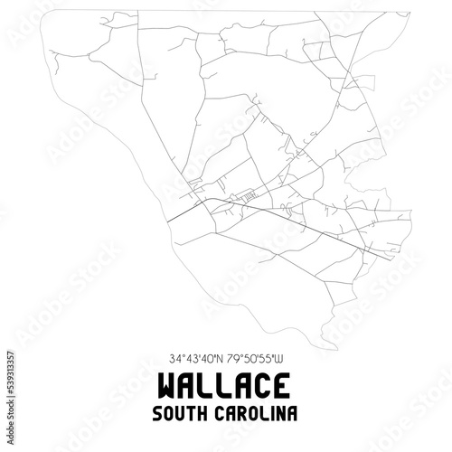 Wallace South Carolina. US street map with black and white lines.