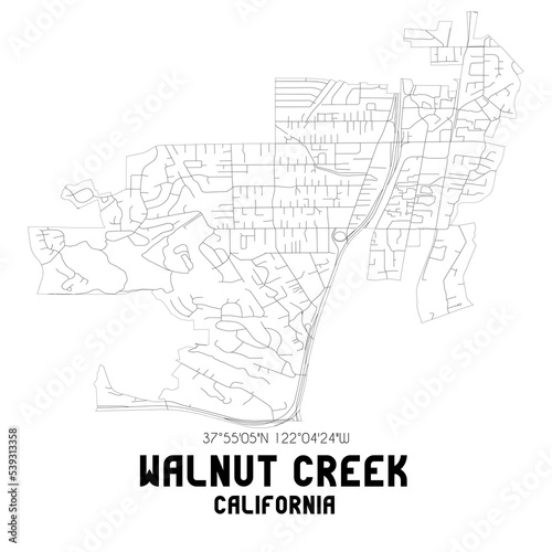 Walnut Creek California. US street map with black and white lines.