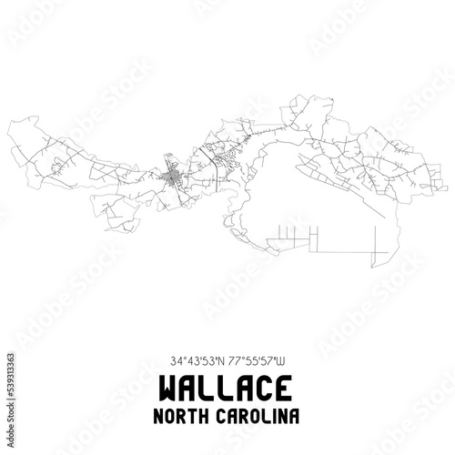 Wallace North Carolina. US street map with black and white lines.