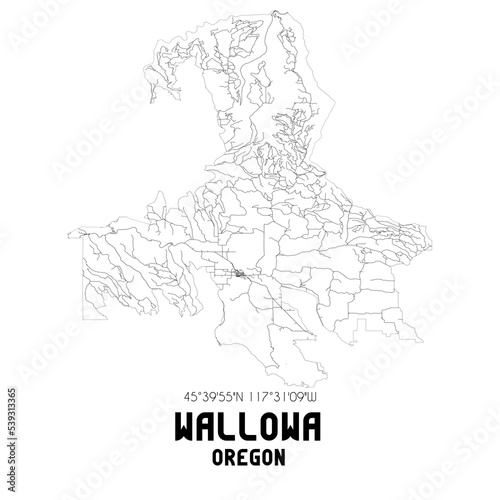 Wallowa Oregon. US street map with black and white lines.