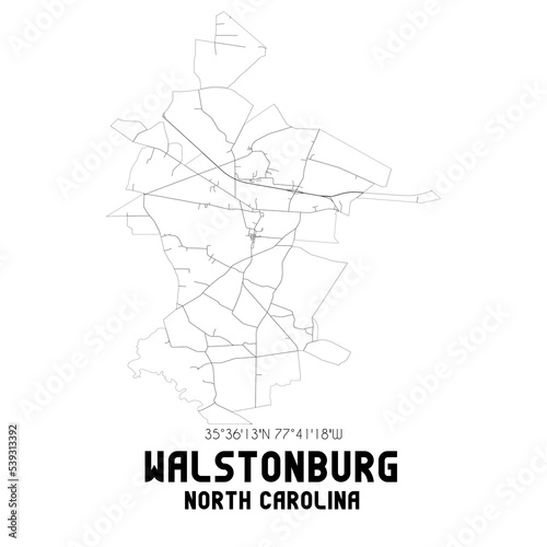 Walstonburg North Carolina. US street map with black and white lines.