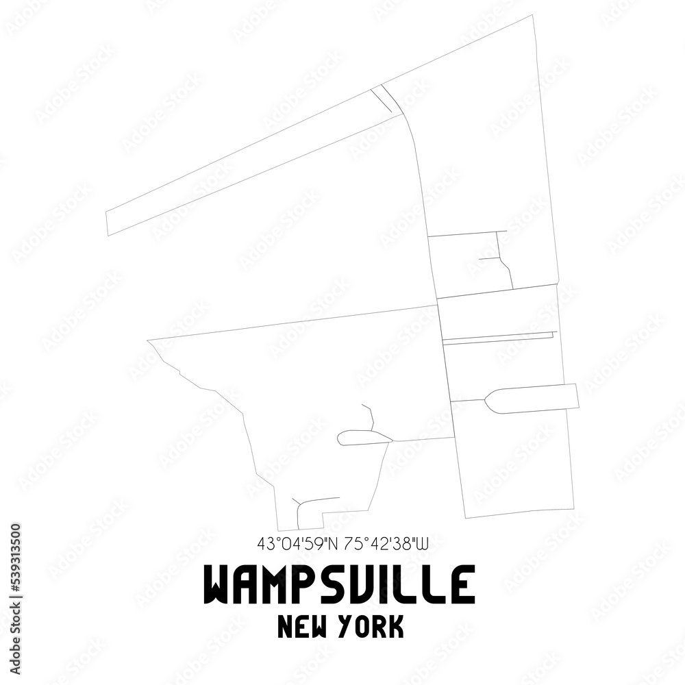 Wampsville New York. US street map with black and white lines.