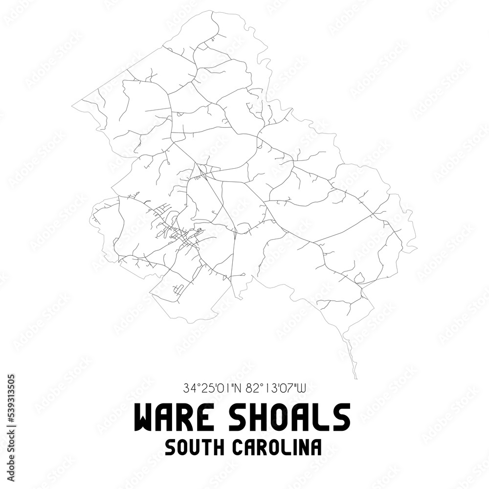 Ware Shoals South Carolina. US street map with black and white lines. Ware Shoals South Carolina. US street map with black and white lines.