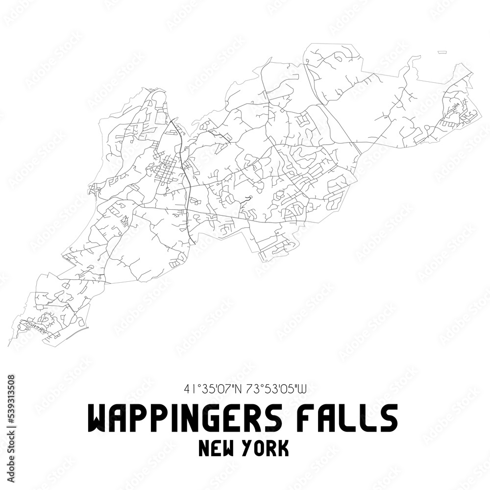 Wappingers Falls New York. US street map with black and white lines.