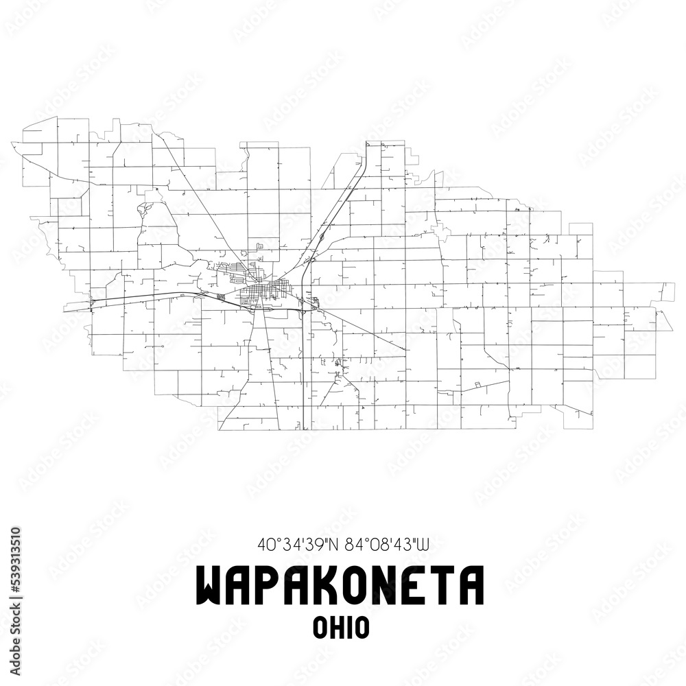 Wapakoneta Ohio. US street map with black and white lines.
