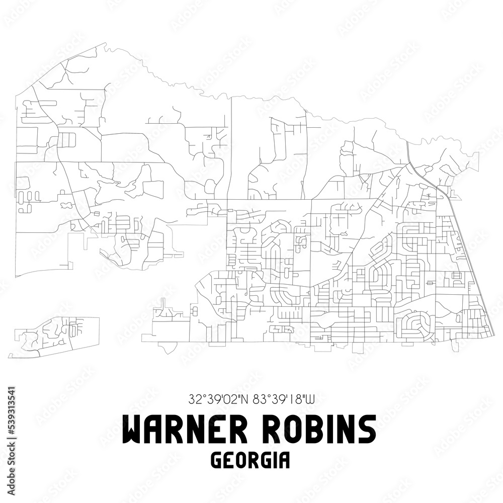 Warner Robins Georgia. US street map with black and white lines.