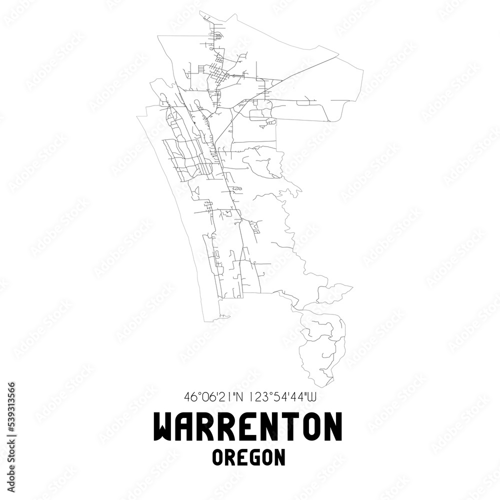 Warrenton Oregon. US street map with black and white lines. Warrenton Oregon. US street map with black and white lines.