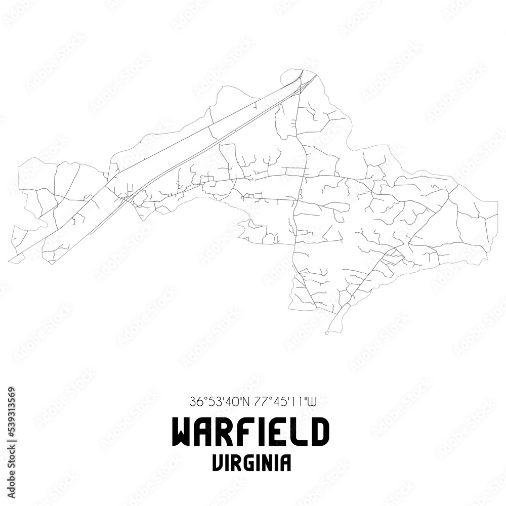 Warfield Virginia. US street map with black and white lines.