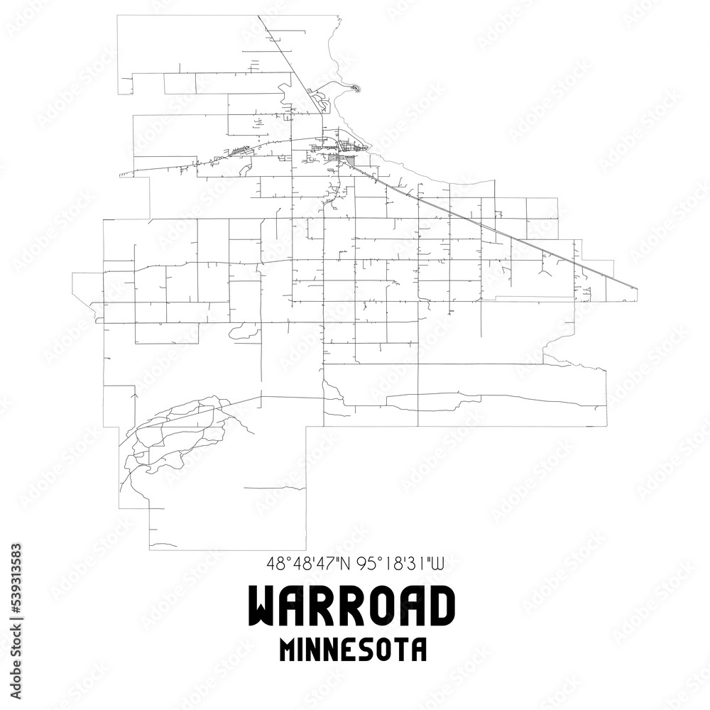 Warroad Minnesota. US street map with black and white lines.