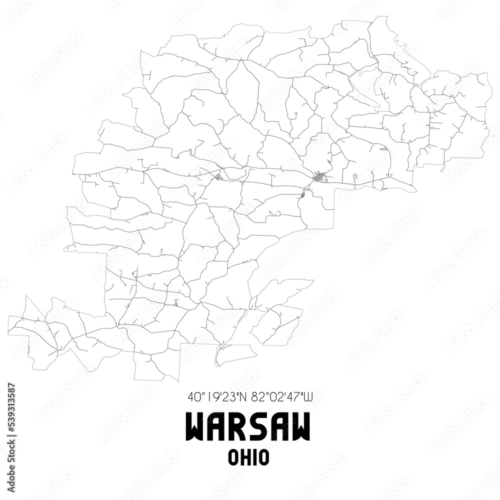 Fototapeta premium Warsaw Ohio. US street map with black and white lines.