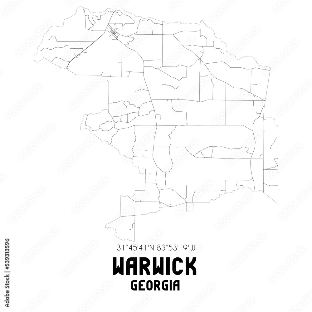 Warwick Georgia. US street map with black and white lines. Warwick Georgia. US street map with black and white lines.
