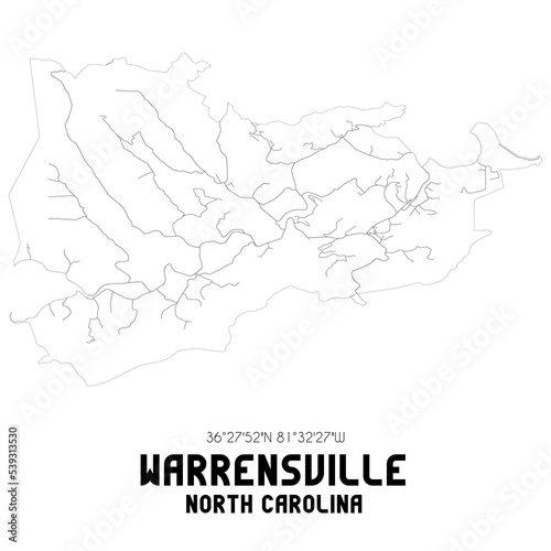 Warrensville North Carolina. US street map with black and white lines.