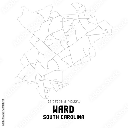 Ward South Carolina. US street map with black and white lines.