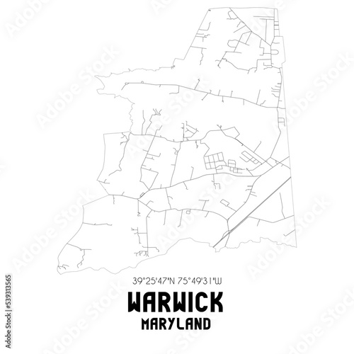 Warwick Maryland. US street map with black and white lines.