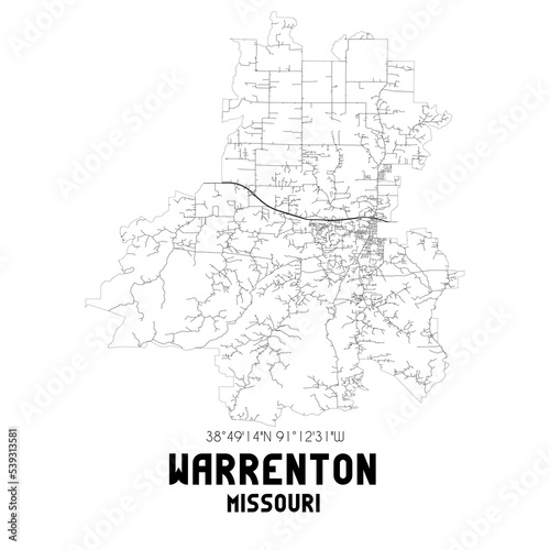 Warrenton Missouri. US street map with black and white lines.