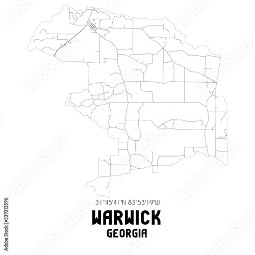 Warwick Georgia. US street map with black and white lines.