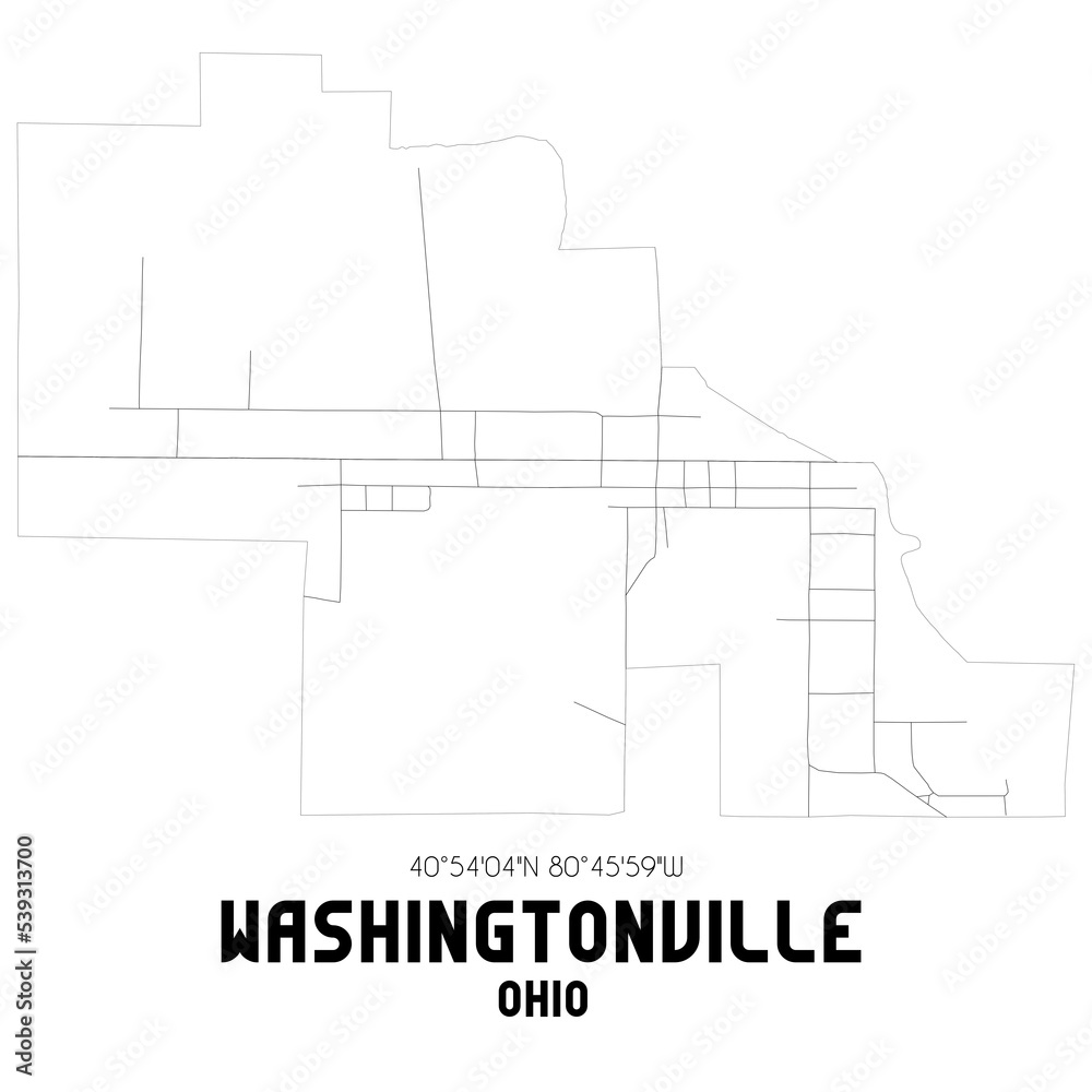 Washingtonville Ohio. US street map with black and white lines.
