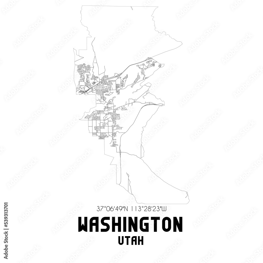 Washington Utah. US street map with black and white lines.