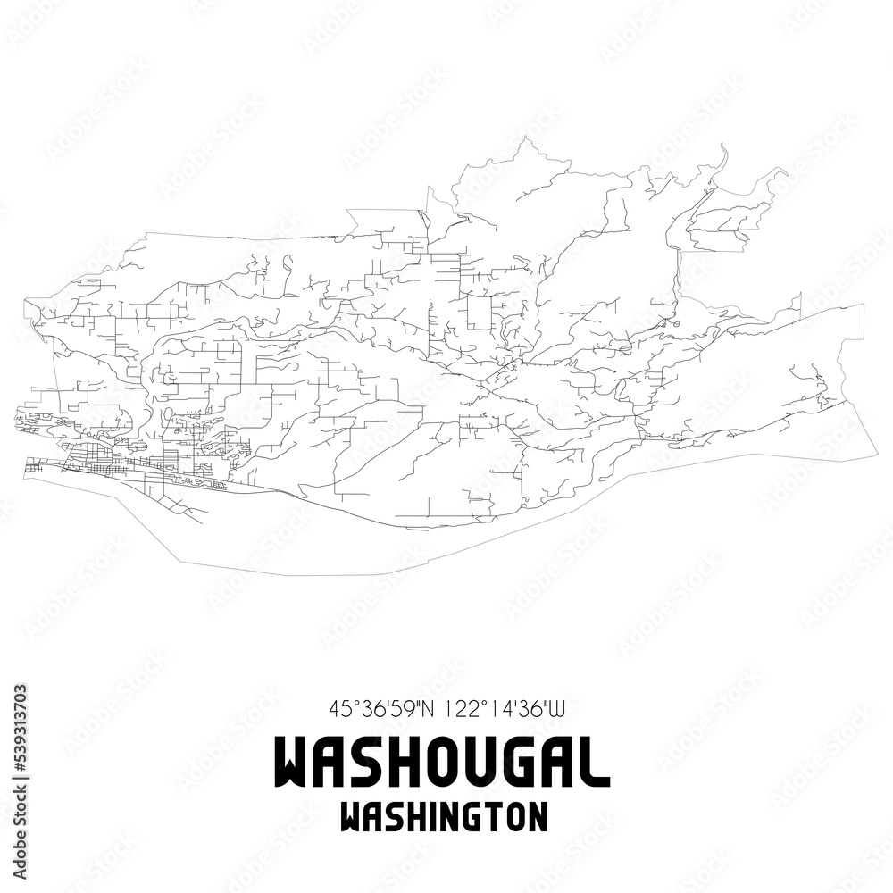 Washougal Washington. US street map with black and white lines.
