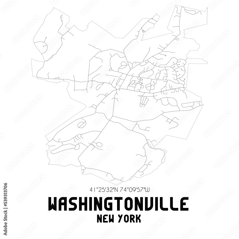 Washingtonville New York. US street map with black and white lines.