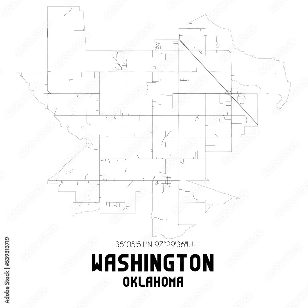 Washington Oklahoma. US street map with black and white lines.