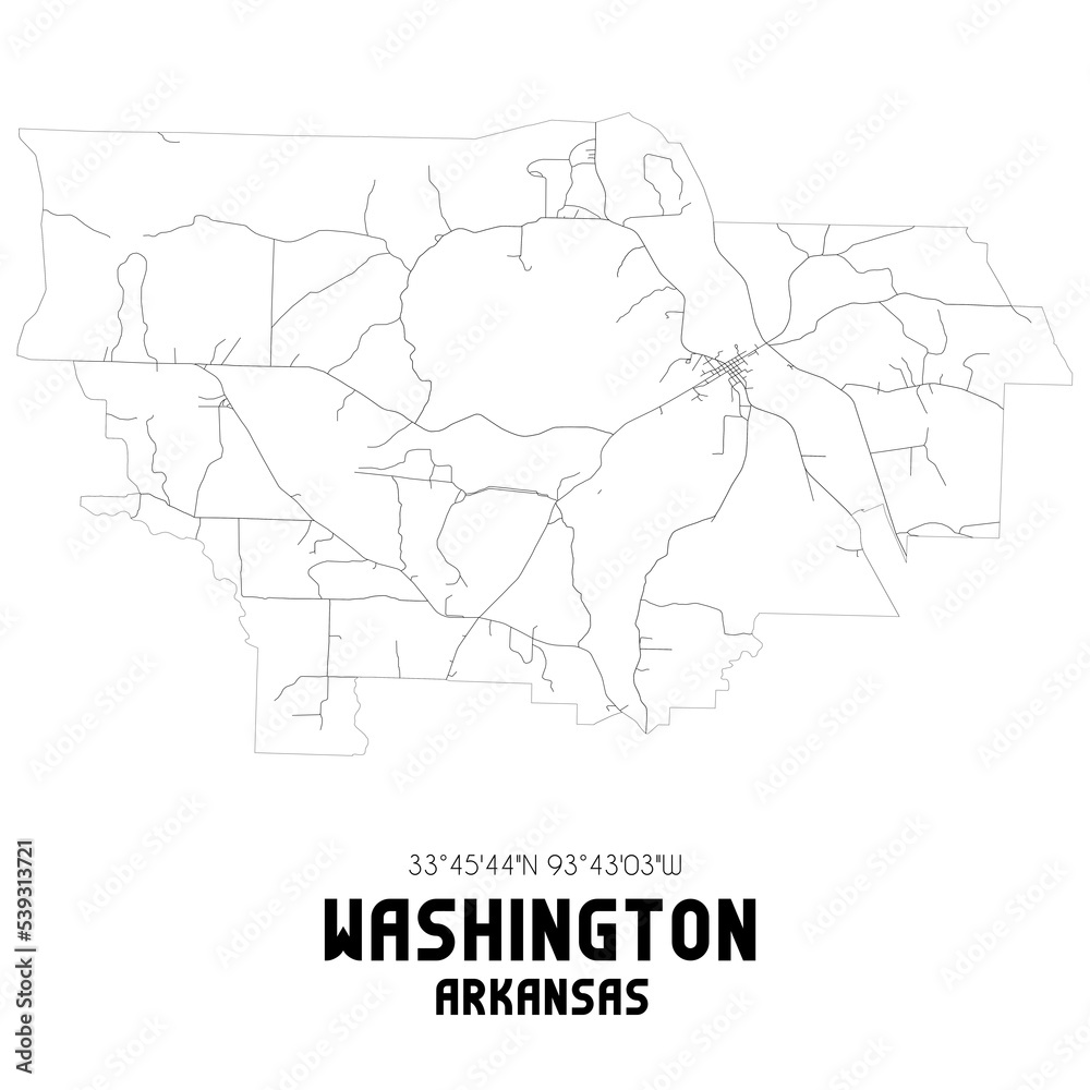 Washington Arkansas. US street map with black and white lines.