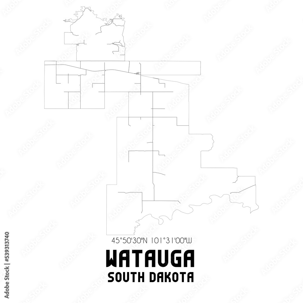 Watauga South Dakota. US street map with black and white lines.