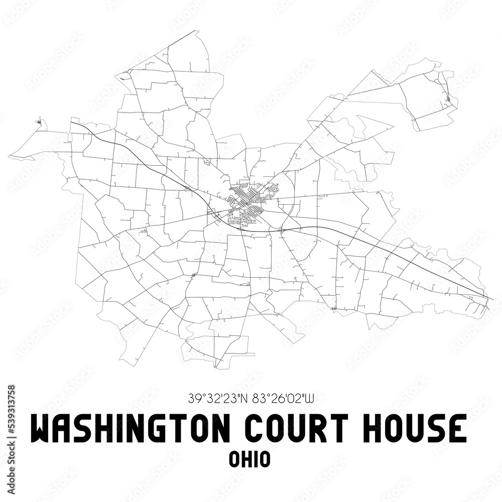 Washington Court House Ohio. US street map with black and white lines.
