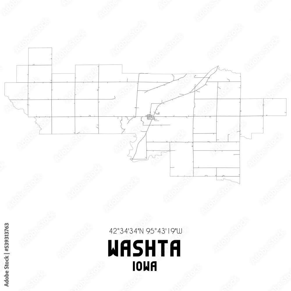Washta Iowa. US street map with black and white lines.