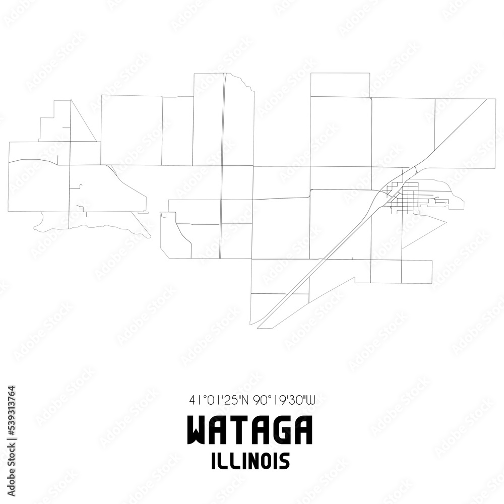 Wataga Illinois. US street map with black and white lines.