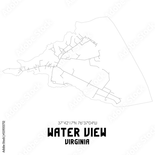 Water View Virginia. US street map with black and white lines.