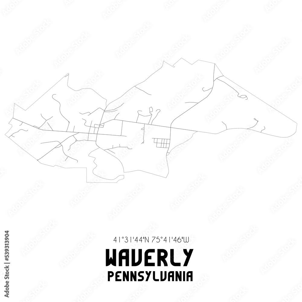 Waverly Pennsylvania. US street map with black and white lines.