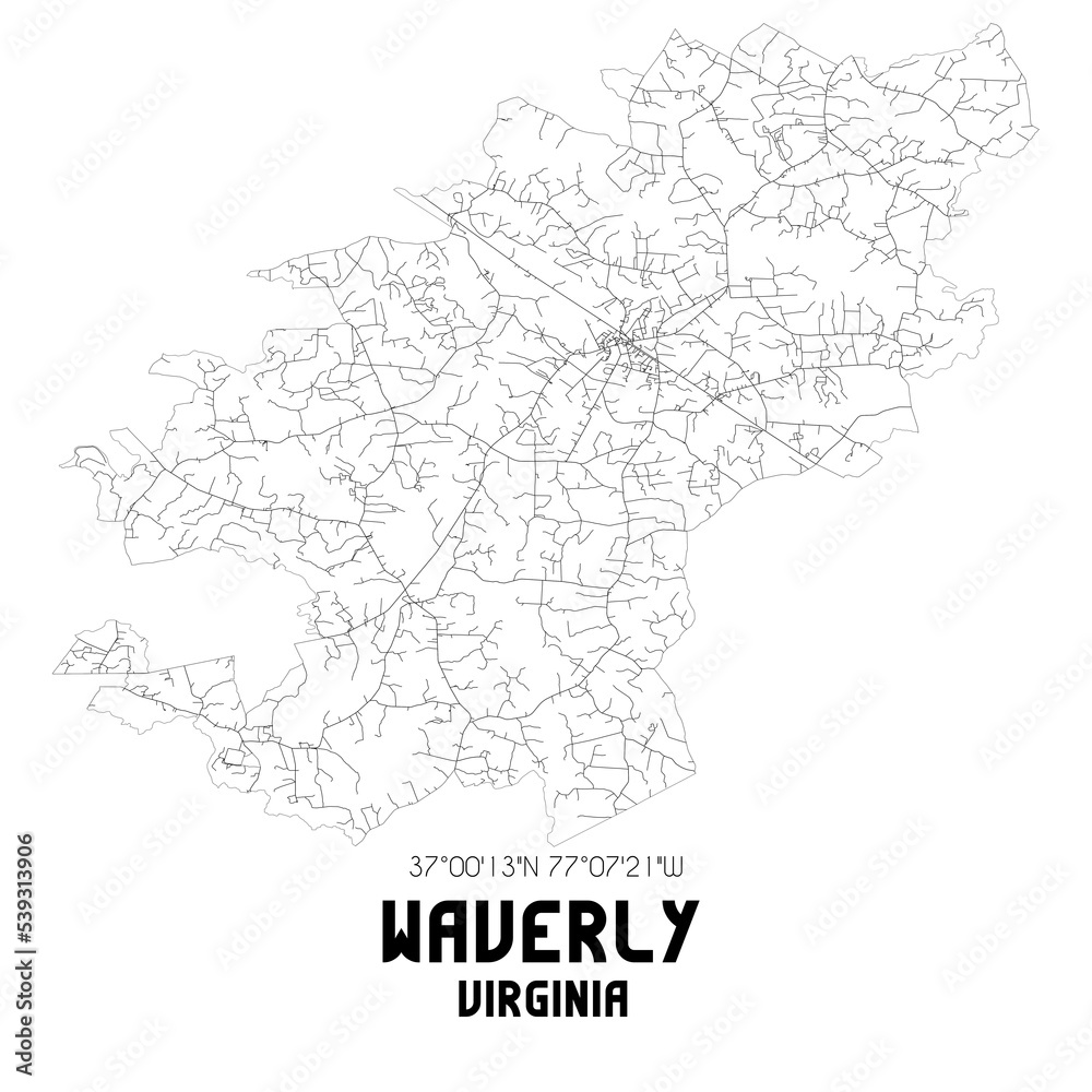 Waverly Virginia. US street map with black and white lines.