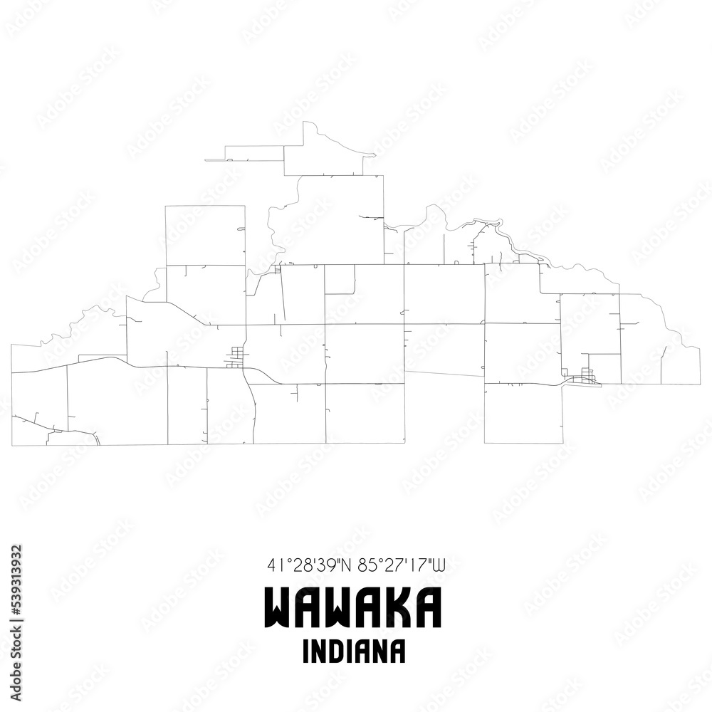 Wawaka Indiana. US street map with black and white lines.